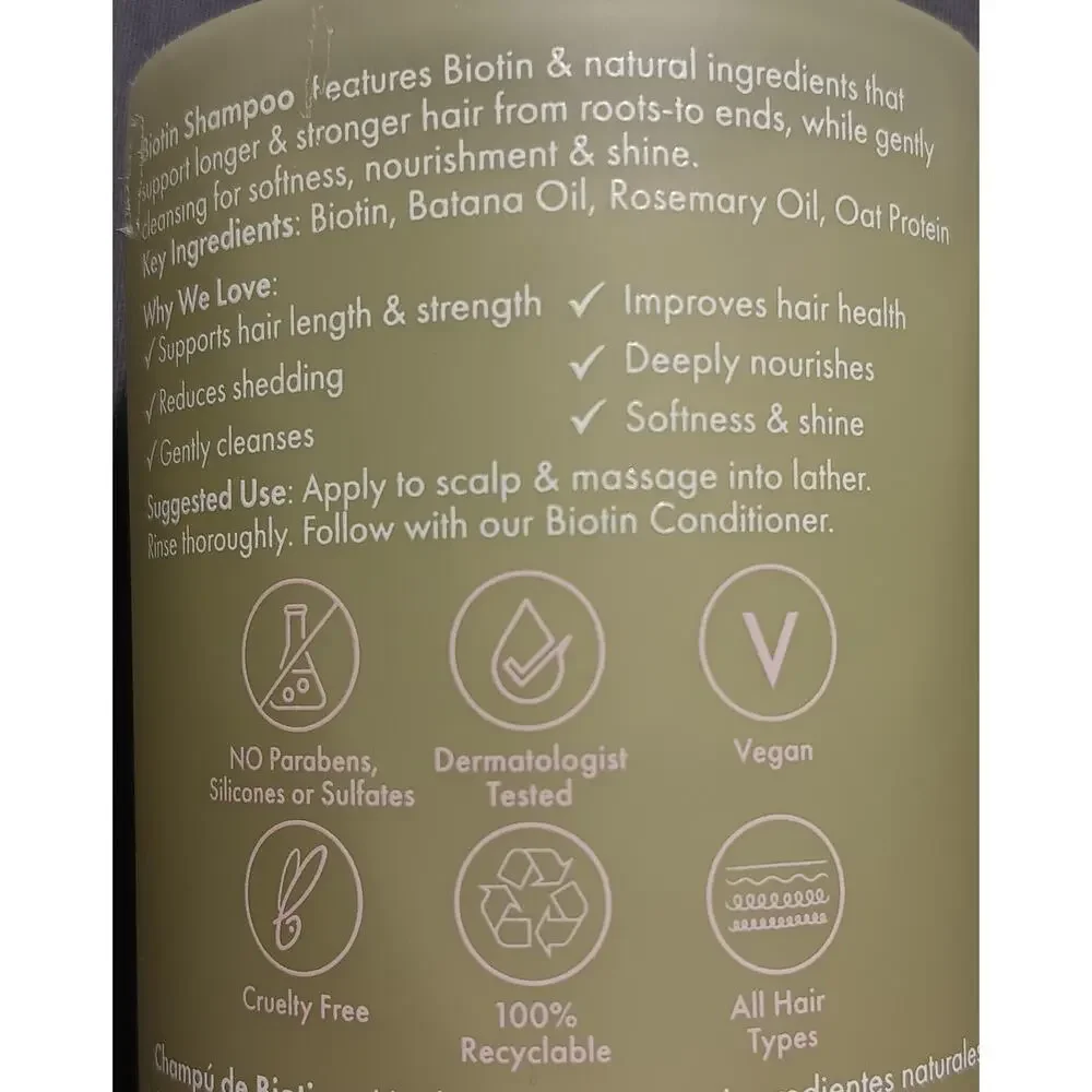 Rizos Curls Biotin Shampoo Designed to gently cleanse and nourish hair